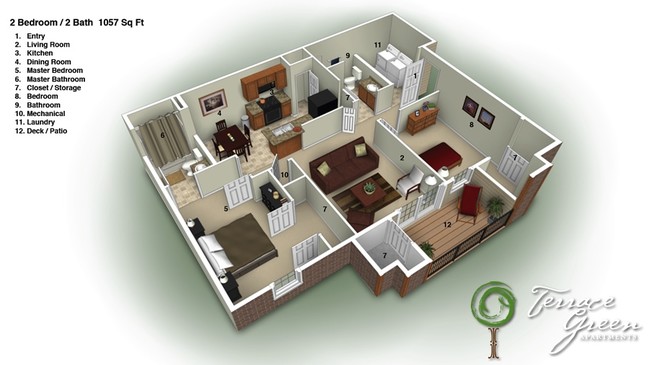 3D Floor Plan - Terrace Green Apartments