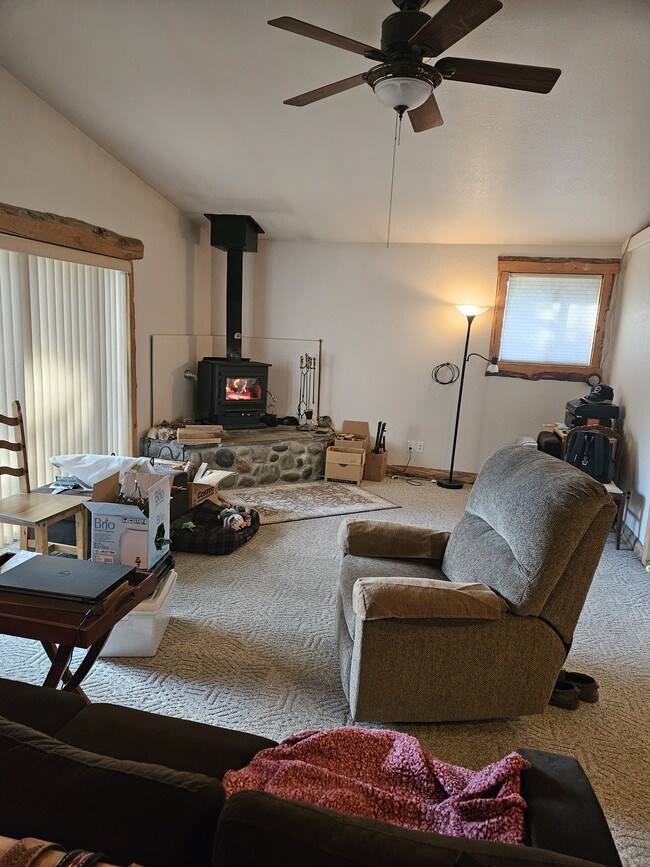 Living room with slider to the deck - 376 Haven Ln