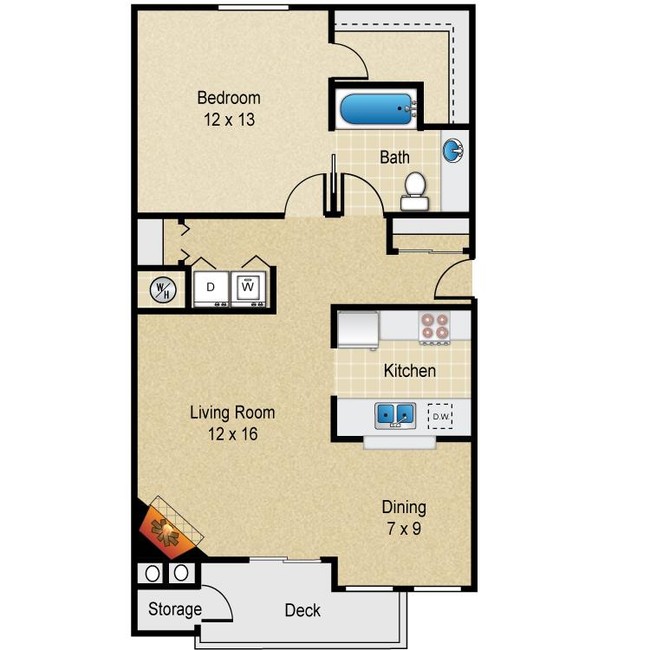 Dockside Floorplan, 1x1 - Sammamish Beach Club Apartments