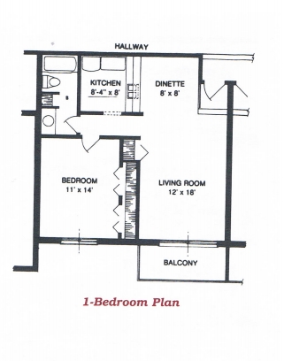 1-Bedroom Plan - Lake View Terrace Apartments