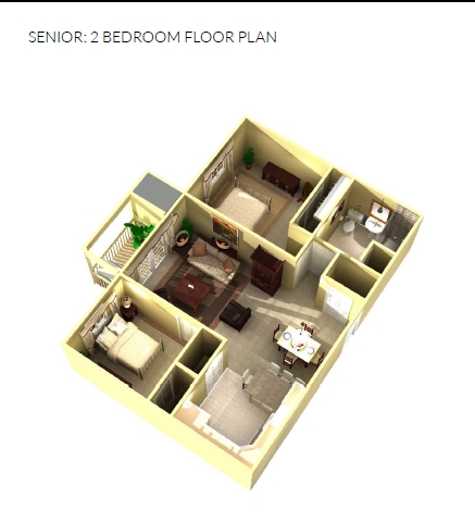 2HAB 1BA - Plano de planta - Union Square Senior Apartments