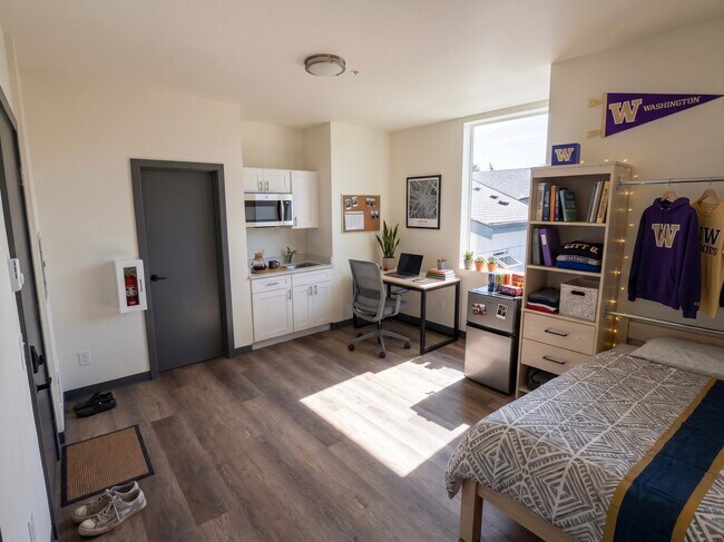 Esta unidad viene sin escritorio, cama ni decoración. Sí tiene una placa de cocina y un refrigerador pequeño. - 4544 20th Ave NE