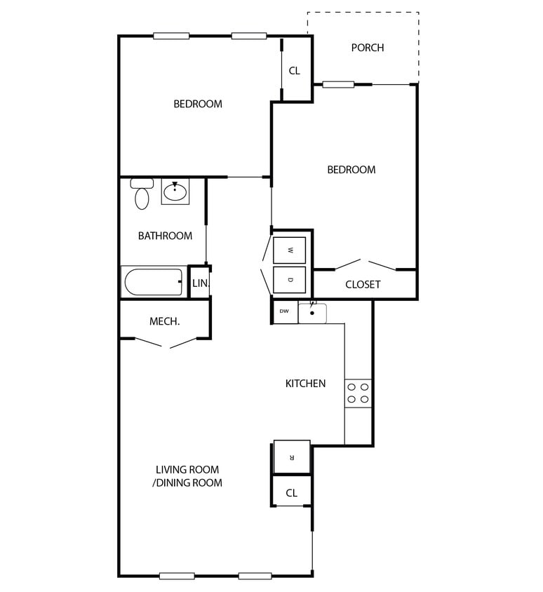 2 Bedroom Floorplan - Apartments at Three Bridges