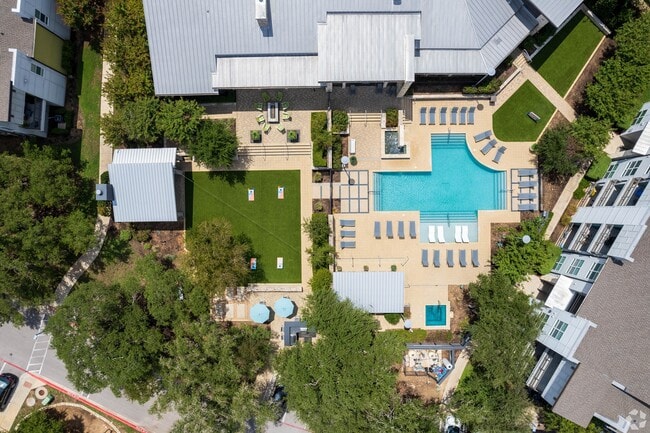 Courtyard & Pool Aerial - Highline Apartments