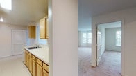 Fox Hill Run 208C is a thoughtfully laid-out single-floor residence that offers a clean, functional living environment. The expansive living area is carpeted in warm neutral tones and is bathed in natural light through large windows and a sliding glass door that opens to a private balcony, providing views of the surrounding community. The galley-style kitchen features light wood cabinetry with ample upper and lower storage, white countertops, a stainless steel sink, and white appliances including a gas range, refrigerator, and built-in microwave. Overhead skylight-style lighting brightens the space throughout the day. The bedrooms are generously sized with plush carpeting, large windows, and dedicated closet space, providing a comfortable and private retreat. One bedroom includes an en-suite bath, while an additional full bathroom serves the rest of the residence. Both bathrooms are finished with tile flooring, vanities with wood cabinetry, wide mirrors, and tub-shower combinations with sliding glass doors. The overall design is neutral and move-in ready, offering a versatile canvas well-suited to a variety of living arrangements.