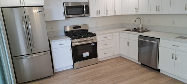 Cocina recientemente remodelada con estufa a gas y encimeras de cuarzo. - 314 20th St