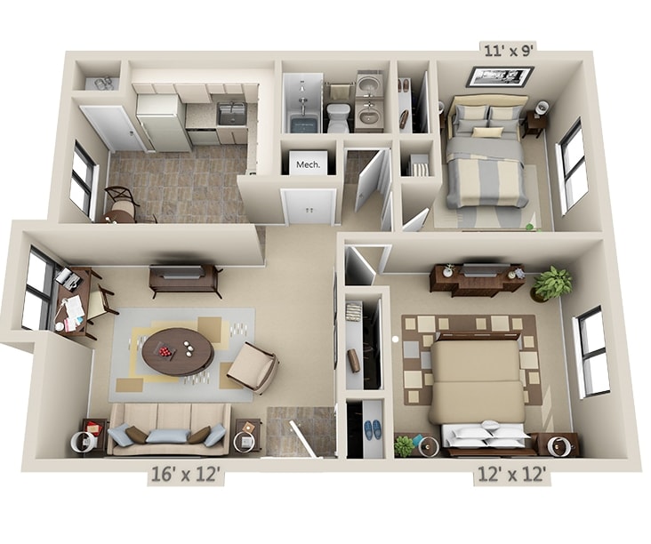 2HAB/1BA - Courtyard Apartments