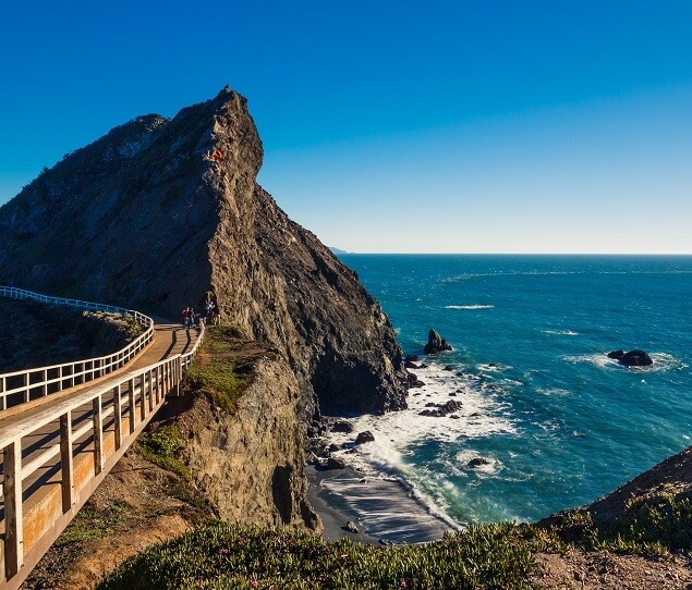 The bridge trail leads to the historic Point Bonita Lighthouse