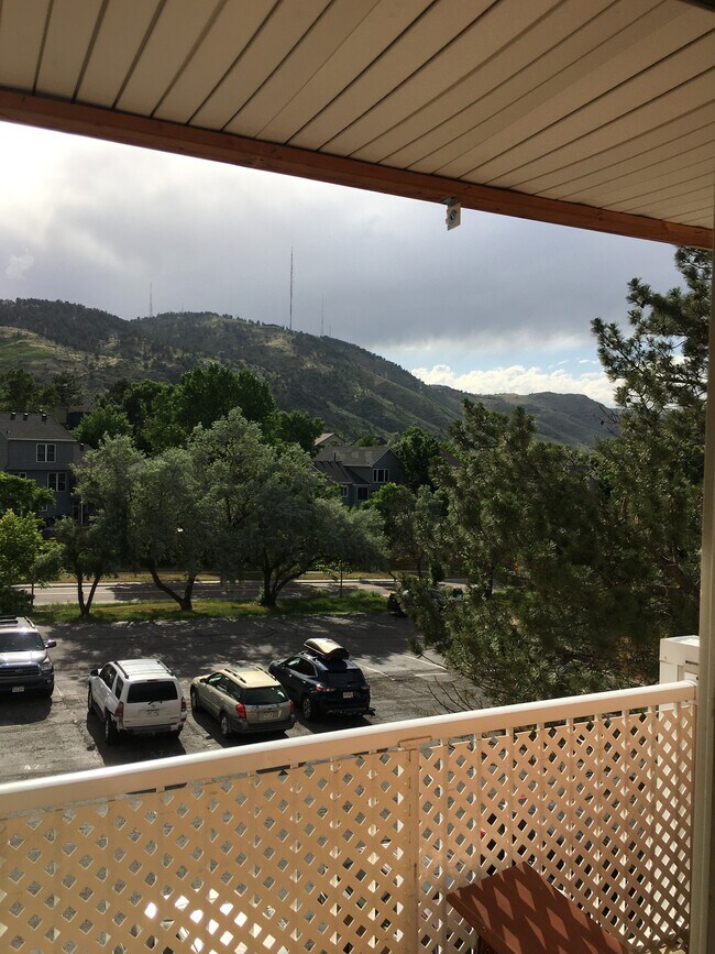 Balcony has view of assigned parking space and lookout mountain. - 1350 Golden Cir