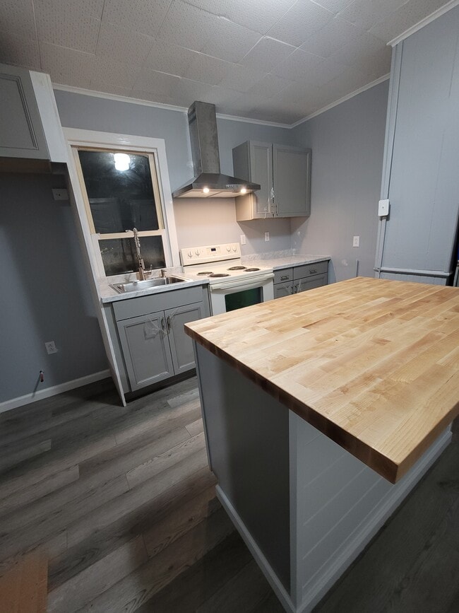 kitchen with new cabinets and an island - 437 Willis St