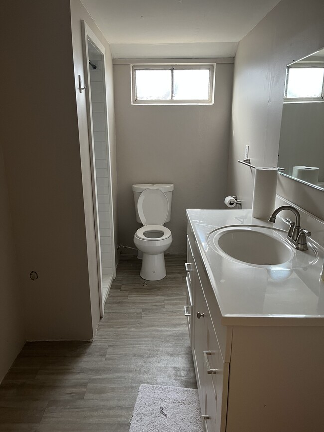 Bathroom with large vanity and large shower. - 4017 N Maple St