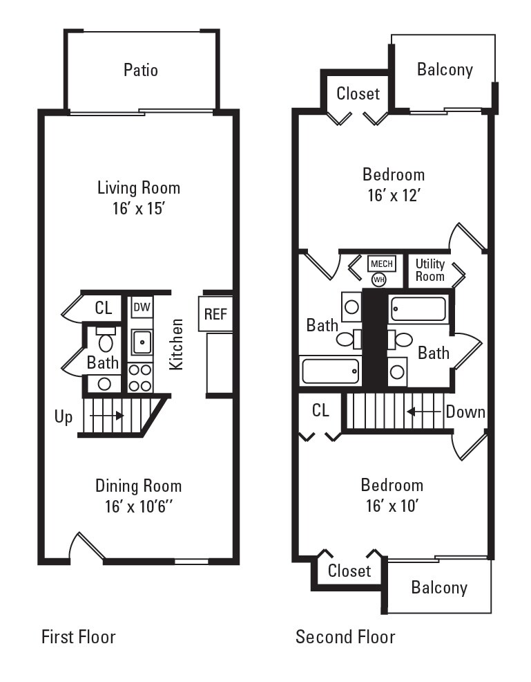 Whitewood Townhome & Loft Apartments – 2 Bedroom, 2.5 Bath Townhome 1,200 sq. ft.