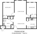 2 Bed 1 Bath (848 sf)