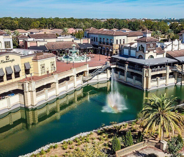 Dellagio shopping center contains upscale restaurants like Fleming's Prime Steakhouse