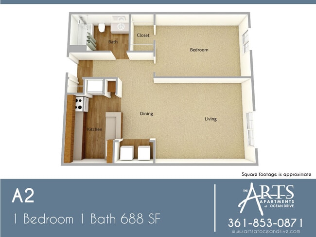 A2: 1 habitación, 1 baño 688 ft² - The Arts at Ocean Drive