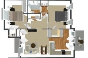 2 habitaciones Plano de planta 3D - Greenway Villas