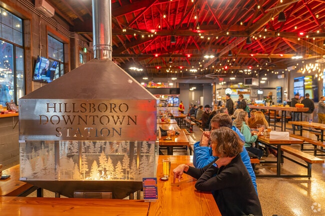 The new Hillsboro Downtown Station offers a cozy indoor tap house and trendy food trucks.