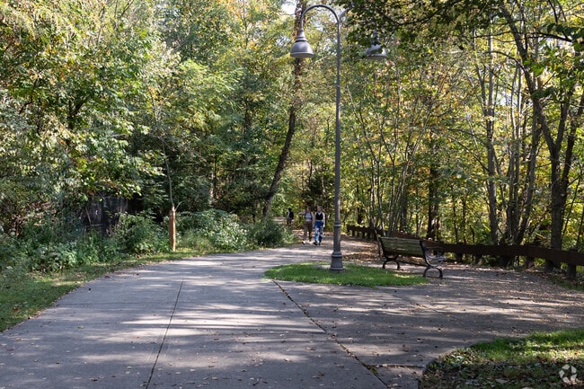 Beautiful paths run throughout Viaduct Park in Bedford.