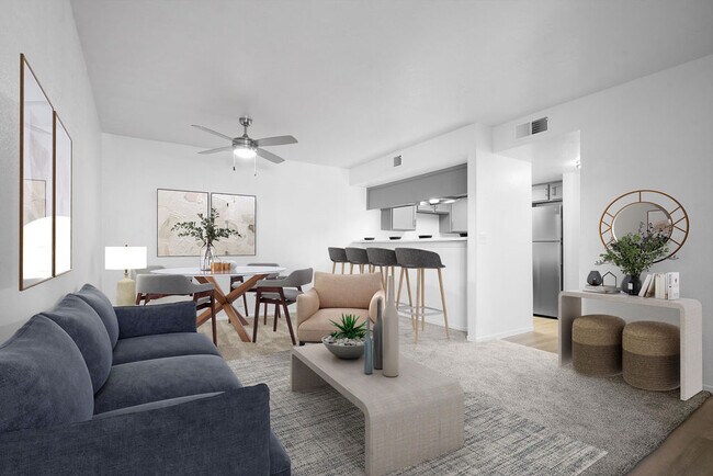 Sala de estar/comedor renovado virtualmente - Sunset Springs Apartments