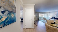 Located at 2400 Yorktown St in Houston's Galleria area, this well-appointed 1-bedroom, 1-bathroom unit offers a thoughtfully designed single-level floor plan. Light wood-style flooring flows throughout, creating a cohesive and clean aesthetic across all rooms.

The living room is a welcoming centerpiece, featuring crown molding, a large bay window that fills the space with natural light, and an open connection to a dedicated dining area — ideal for everyday living and entertaining. The galley-style kitchen is efficiently laid out with white cabinetry, granite-look countertops, a stainless steel refrigerator, and a built-in dishwasher, maximizing both storage and functionality.

The generously sized bedroom offers a comfortable retreat, complete with a ceiling fan, natural light from a window, and direct access to the full bathroom. The bathroom is clean and functional, featuring a tub/shower combination, vanity with stone-look countertop, and wood-style flooring that continues from the rest of the unit.

Throughout the space, neutral wall tones and consistent finishes create a bright, airy atmosphere. The layout makes efficient use of every square foot, offering a comfortable and practical living environment in a prime Houston location.