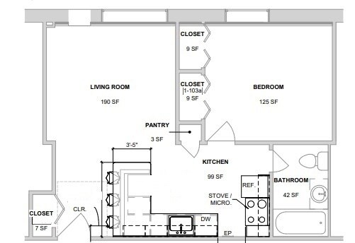 Skyview Terrace (in-unit washer/dryer) – 1 Bed/ 1 Bath