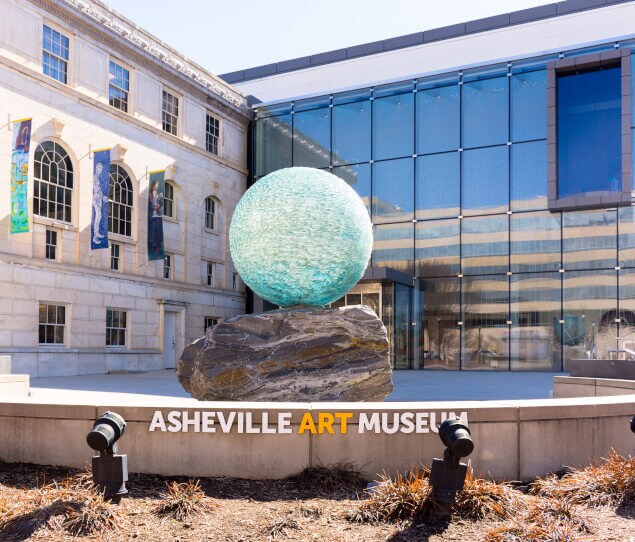 Globe outside the Asheville Art Museum