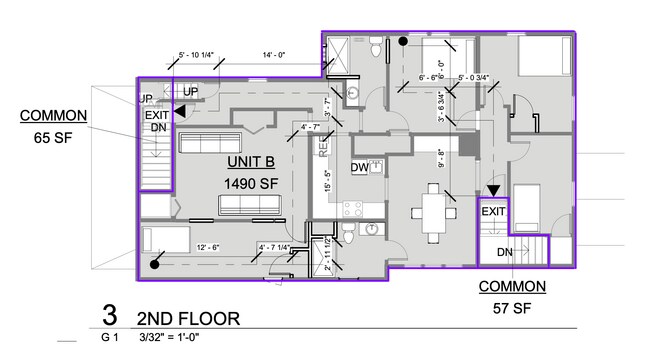 Unit 2 layout - 4 bedrooms, 2 bathrooms, kitchen, dining room, living room, and storage - 1023 17th Ave SE