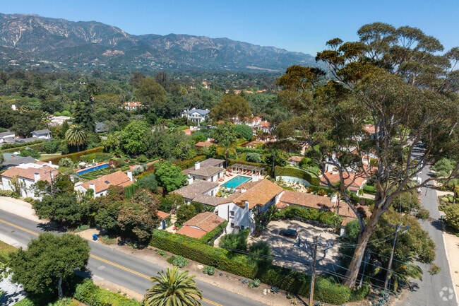 Large Spanish-style homes with private pools seen in Montecito.