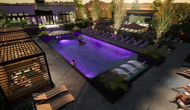 55,000 Gallon Resort Pool with Sun Deck & Private Cabanas - Reverb Apartments