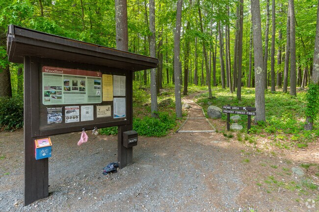 Trailhead at Gilbert Hills State Forest in Downtown Foxboro.