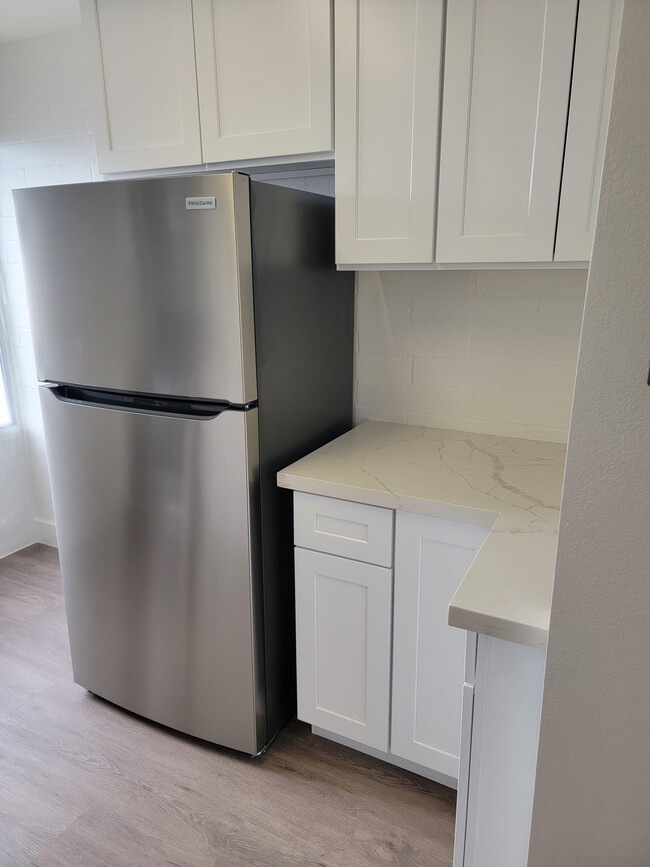 Quartz counter/fridge view - Palisade Flats