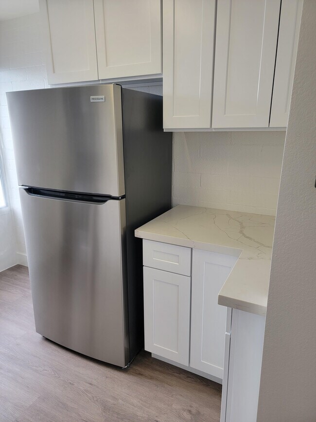 Quartz counter/fridge view - Palisade Flats