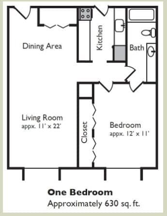 Plano de planta 1/1 - Palmetto Golf Club Apartments