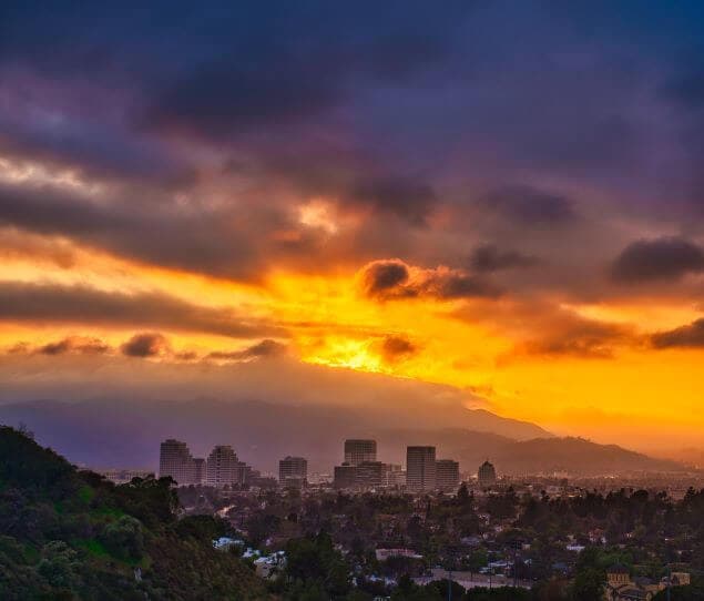 A sunset over the city