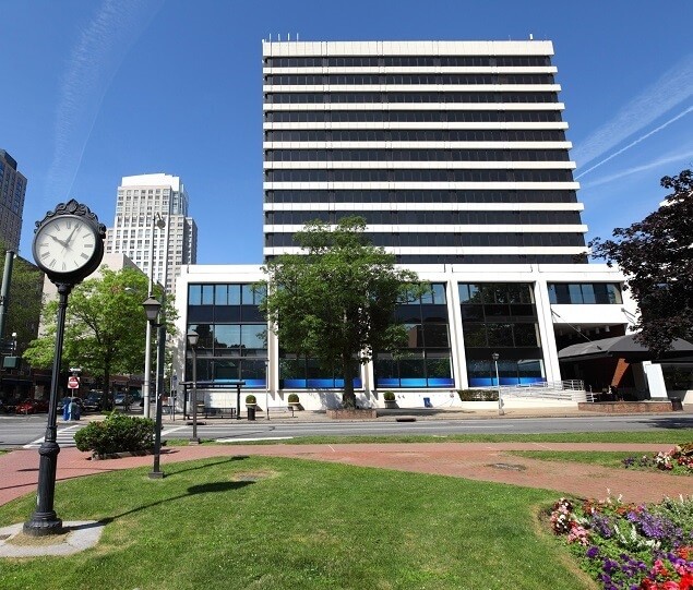 Tibbits Park in Downtown White Plains offers a decorative clock and a fountain