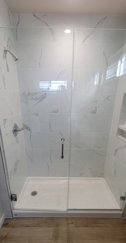 Remodeled bathroom with new shower stall - 512 S Flower St