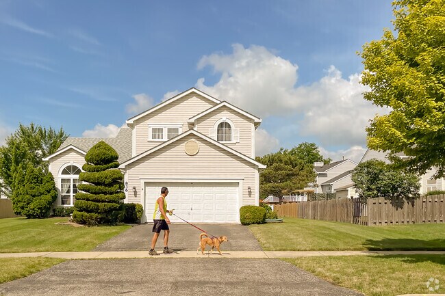 Carol Stream resident enjoying a walk with their dog.