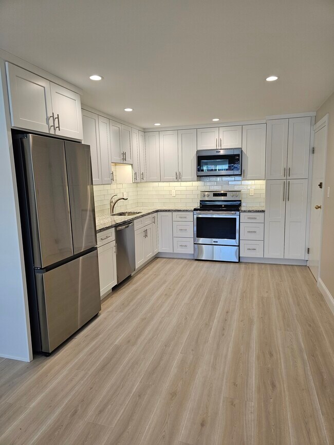 Brand new new kitchen featuring granite countertops, stainless steel appliances, undercabinet lights - 41 Warren St