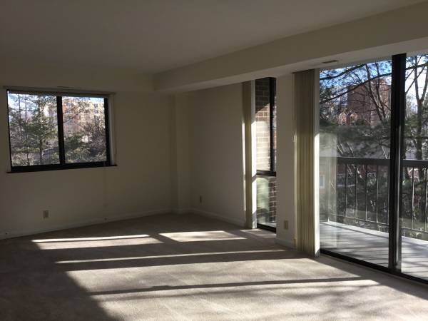 Corner condo Living Room with east Rosslyn view and southern neighborhood view - 1401 N Rhodes St