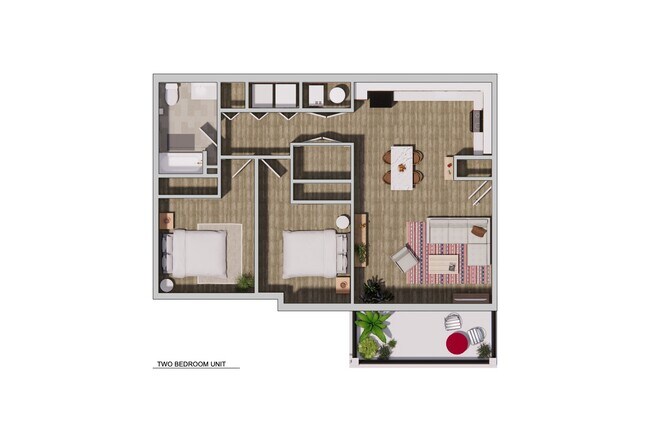 Plano de planta de 2 dormitorios - Marketplace Commons Apartments