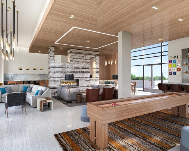 Sala de juegos con billar, tejo, zona de bar, chimenea y asientos tipo lounge. - Modera McGavock