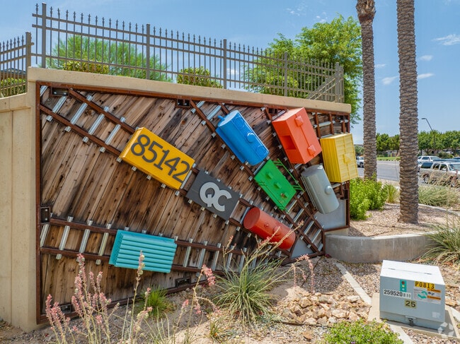 This Queen Creek landmark features the town's zip code and rail roads.