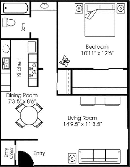 1BR/1BA - Park Place Apartments