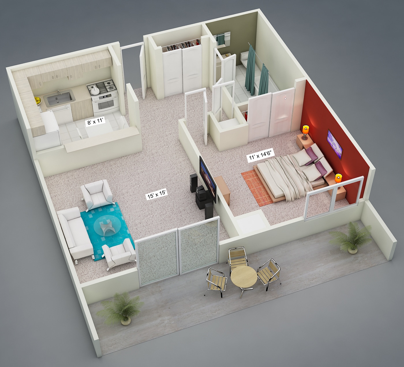 Yorktown Towers – One Bedroom One Bath Standard