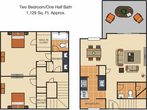 2 Bedroom, 1.5 Bathroom, 1129 Square Feet