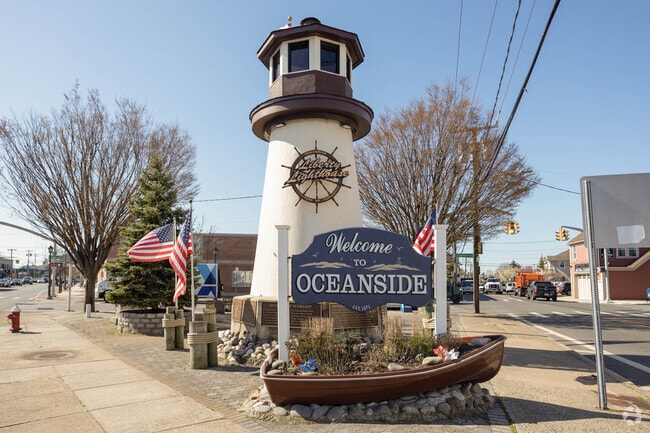 The Chamber of Commerce Liberty Lighthouse, a local landmark, welcomes you to Oceanside, NY.