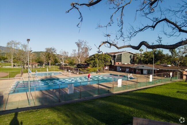 Sierra Vista Park contains a pool and multiple sports fields for visitors.