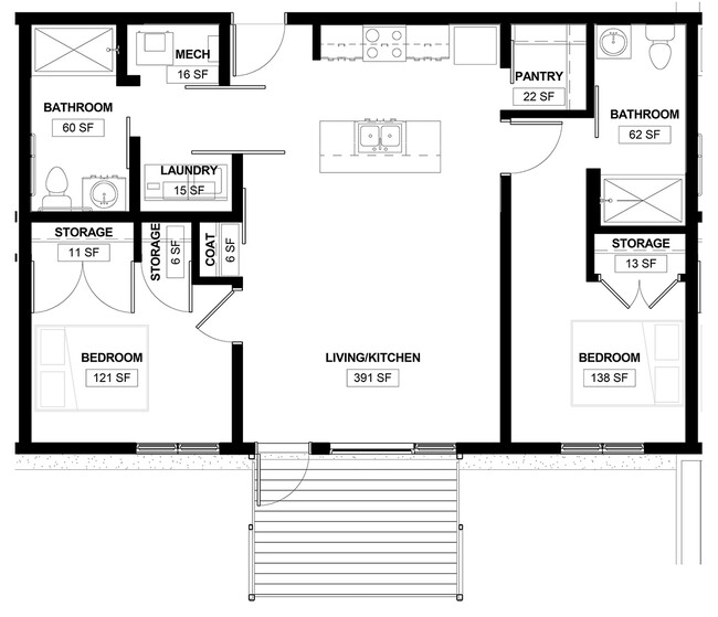 Two-bedroom floorplan - 4326 Hickman Rd