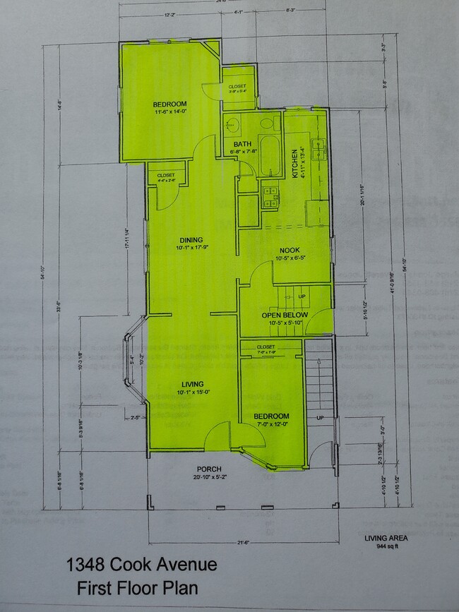 Unit Floor Plan- entire 1st Floor-944 sq feet(plus basement storage space - 1348 Cook Ave