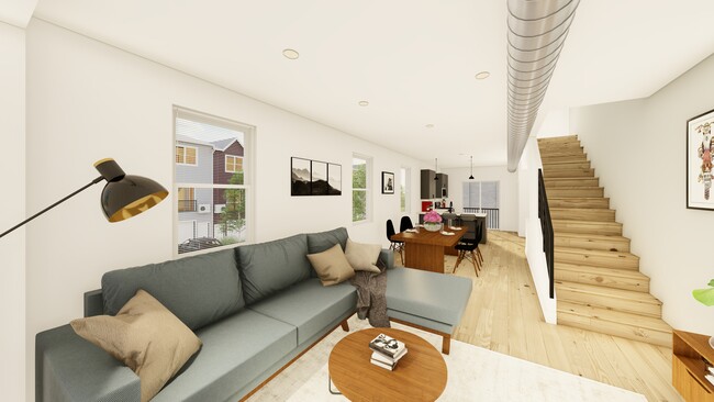 Illustration of Bright Townhouse With Level City View